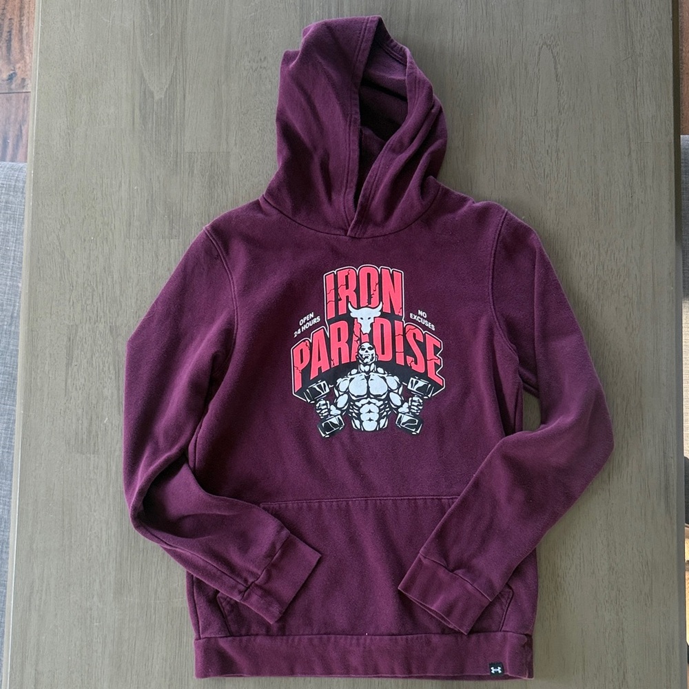 Under Armour Burgundy Hoodie with Red Graphic